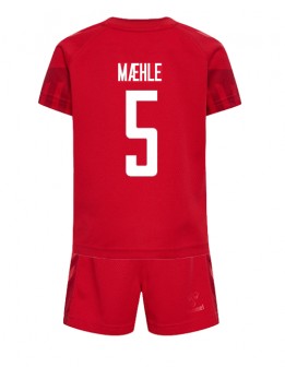 Dänemark Joakim Maehle #5 Heimtrikotsatz für Kinder WM 2022 Kurzarm (+ Kurze Hosen)
